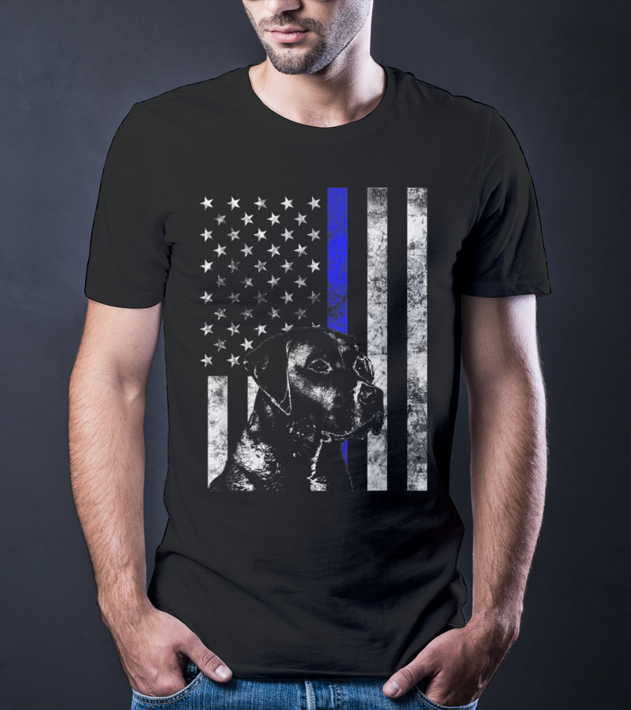 Thin Blue Line Flag K9 Labrador Retriever Police Dog American Flag T-Shirt