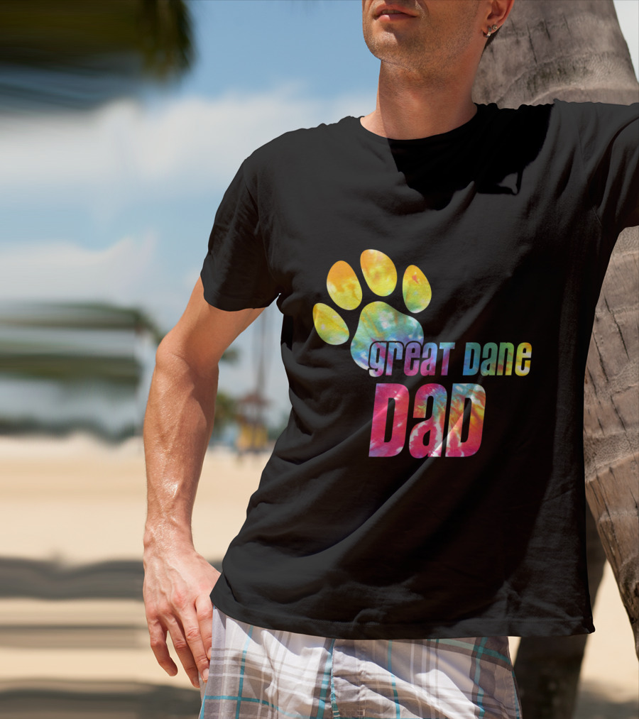 Great Dane Dad Tie Dye Paw Father's Day Dog Lovers T-Shirt