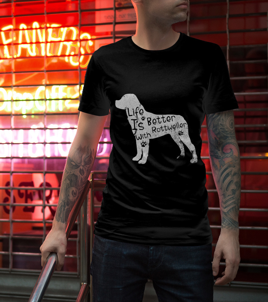 Vintage Life Is Better With Rottweiler Dog Funny Puppy Lover T-Shirt