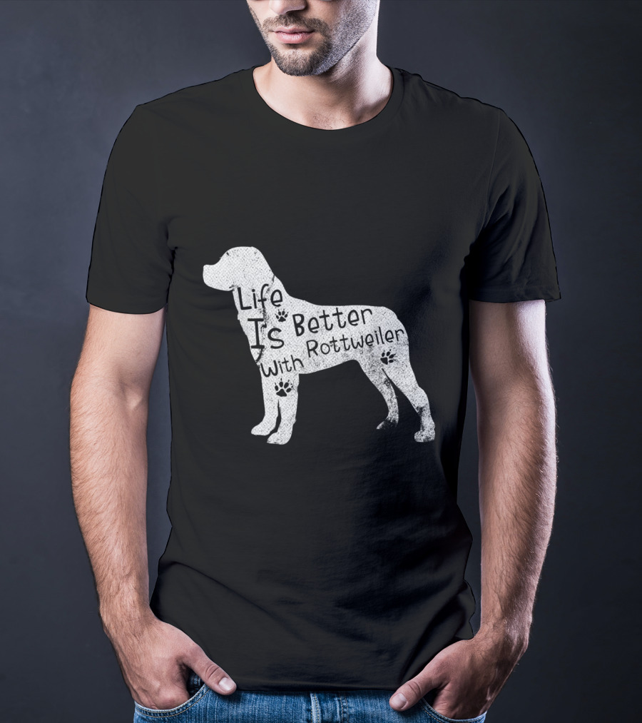 Vintage Life Is Better With Rottweiler Dog Funny Puppy Lover T-Shirt