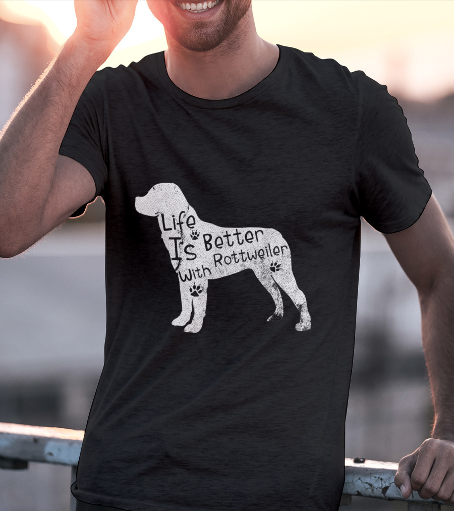 Vintage Life Is Better With Rottweiler Dog Funny Puppy Lover T-Shirt