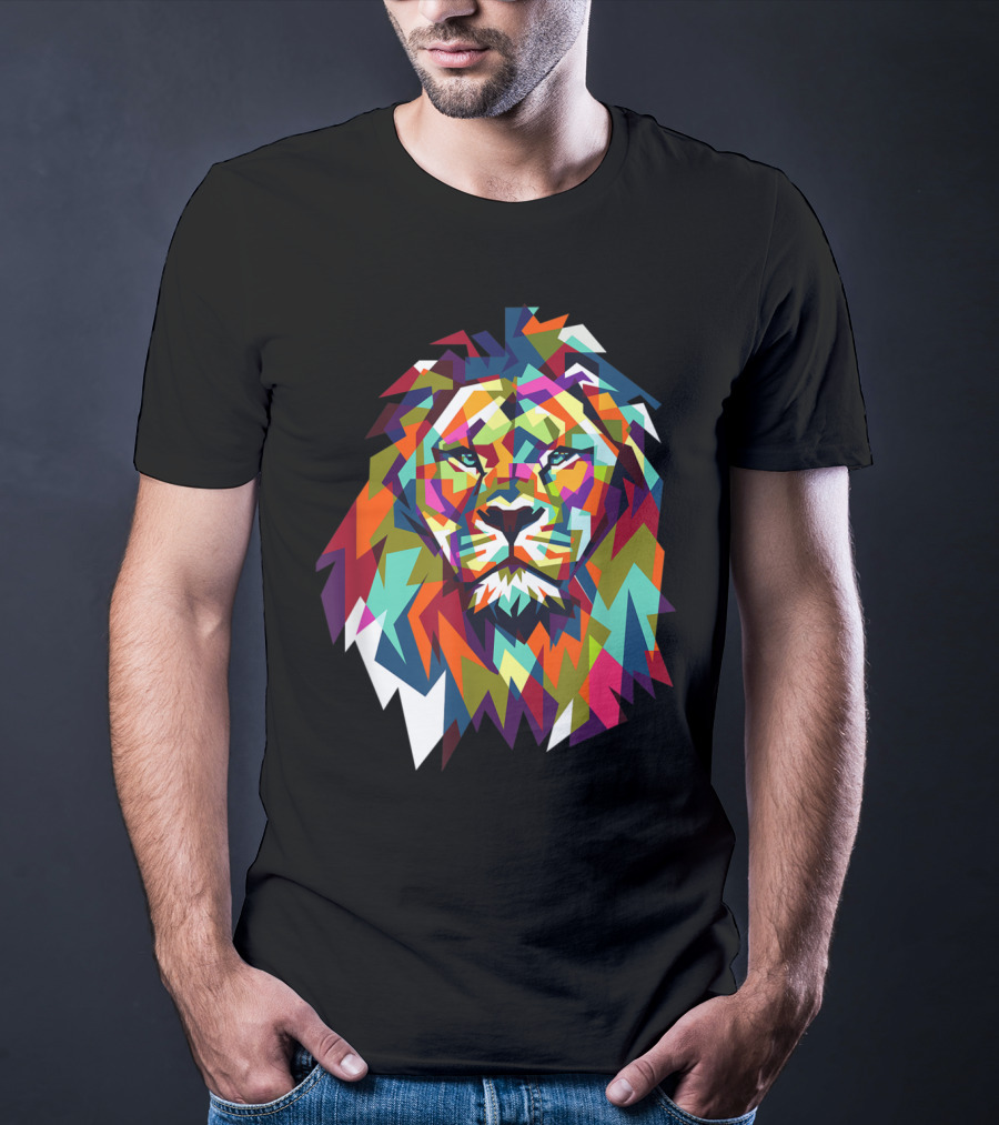 Cool Trendy Geometric Leo African Lion Cat T-Shirt