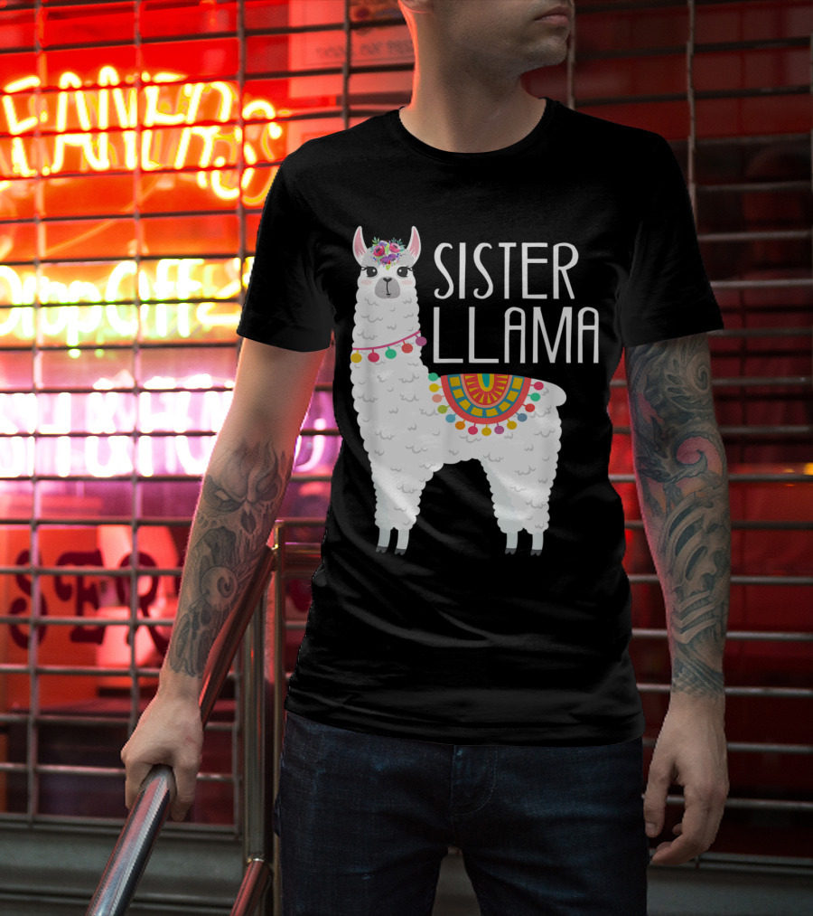 Sister Llama Funny Flower Crown Colorful Blanket T-Shirt