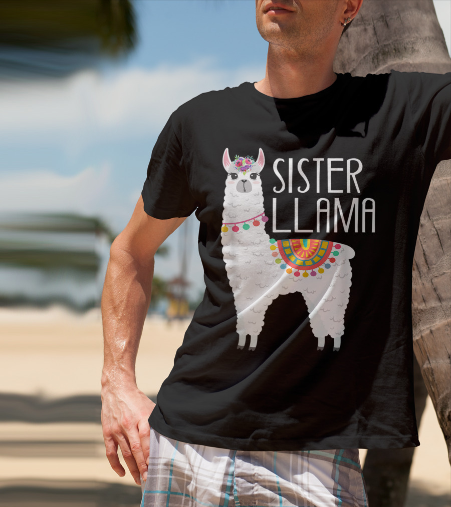 Sister Llama Funny Flower Crown Colorful Blanket T-Shirt