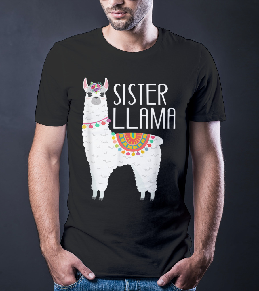Sister Llama Funny Flower Crown Colorful Blanket T-Shirt