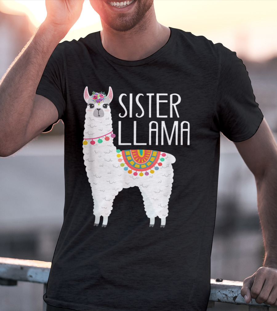 Sister Llama Funny Flower Crown Colorful Blanket T-Shirt