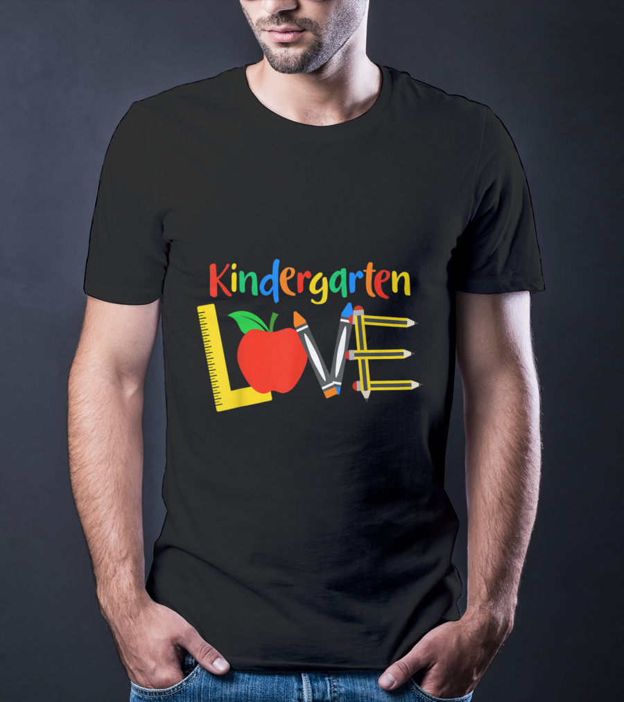 Kindergarten Love Apple Ruler Crayons Pencils T-Shirt