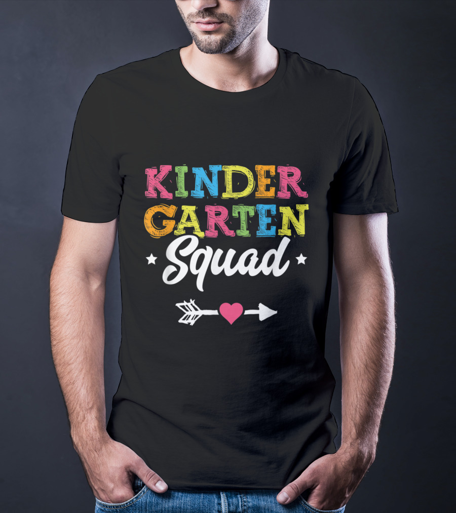 Kindergarten Squad Teacher Student Kid Back To School Arrow Heart Stars T-Shirt