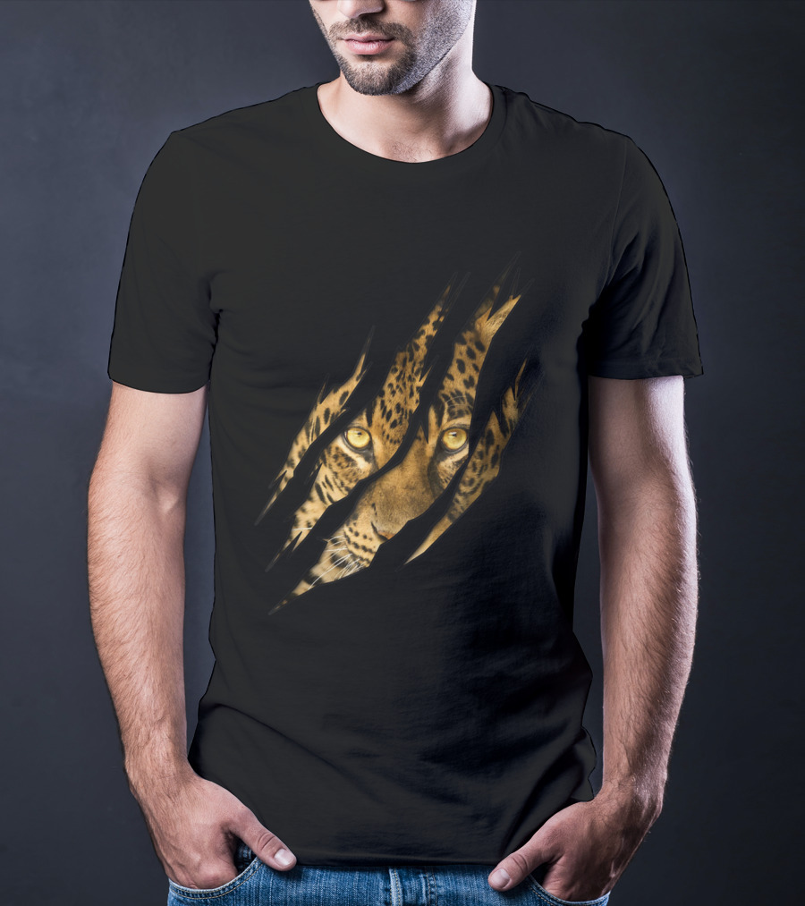 Leopard Cheetah Tiger Leopard Face Lion Cat Scratch Eyes T-Shirt