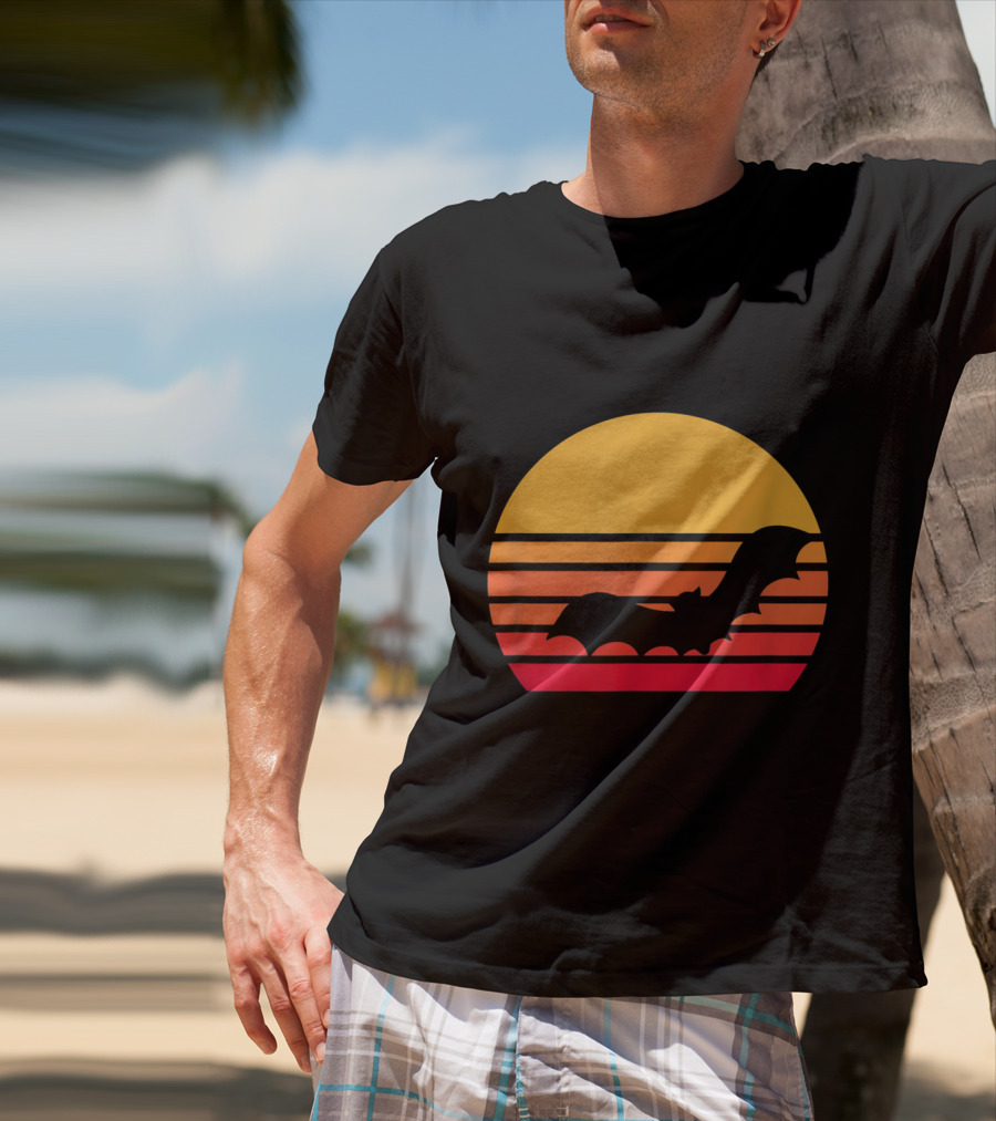 Vintage Sunset Halloween Bat Vampire T-Shirt