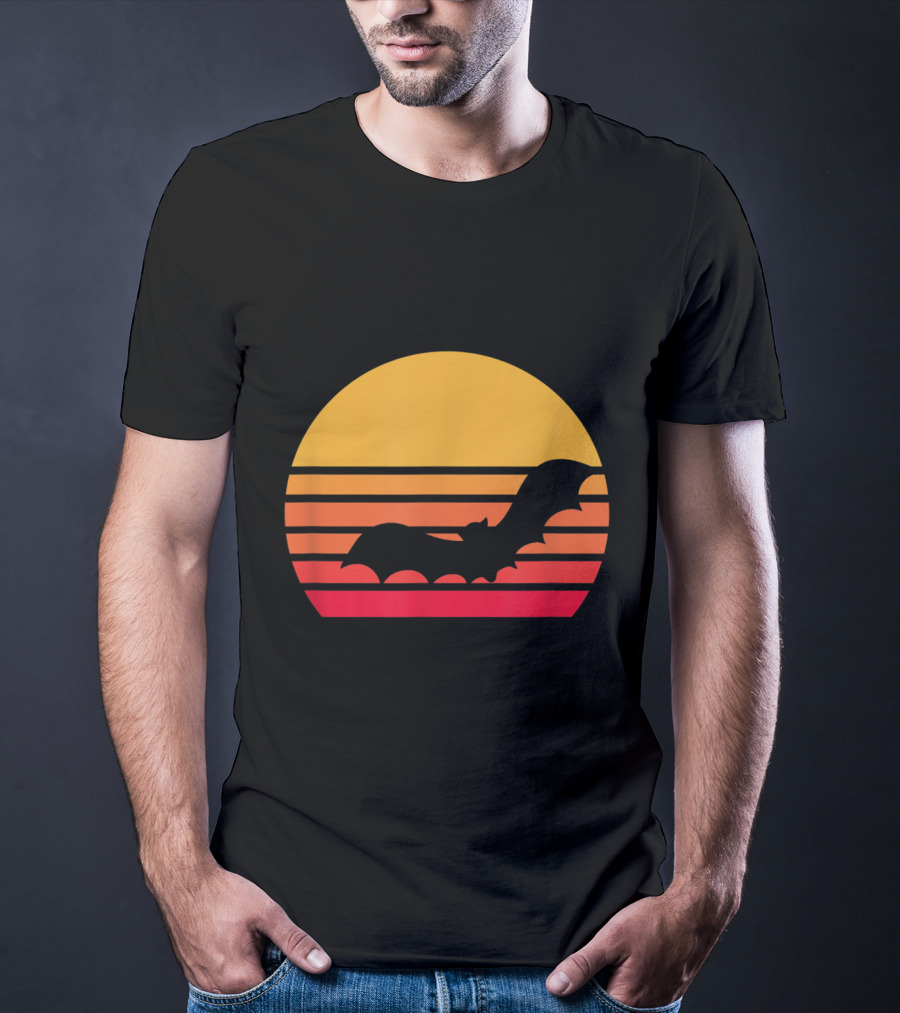 Vintage Sunset Halloween Bat Vampire T-Shirt