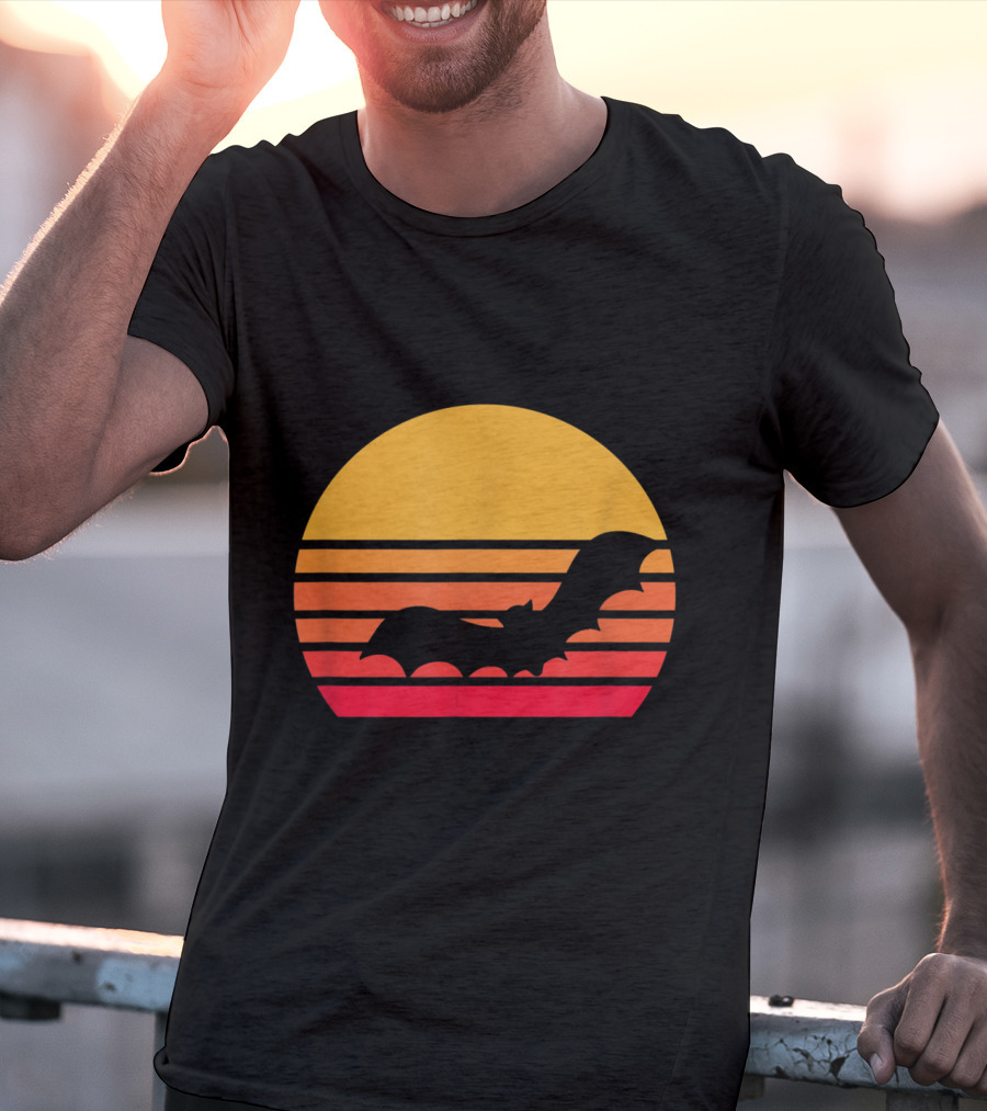 Vintage Sunset Halloween Bat Vampire T-Shirt