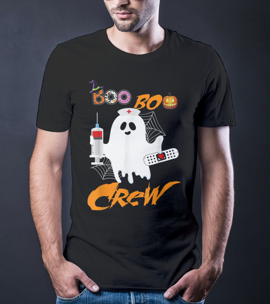 Boo Boo Crew Nurse Ghost Funny Halloween Costume With Syringe And Spider Webs T-Shirt