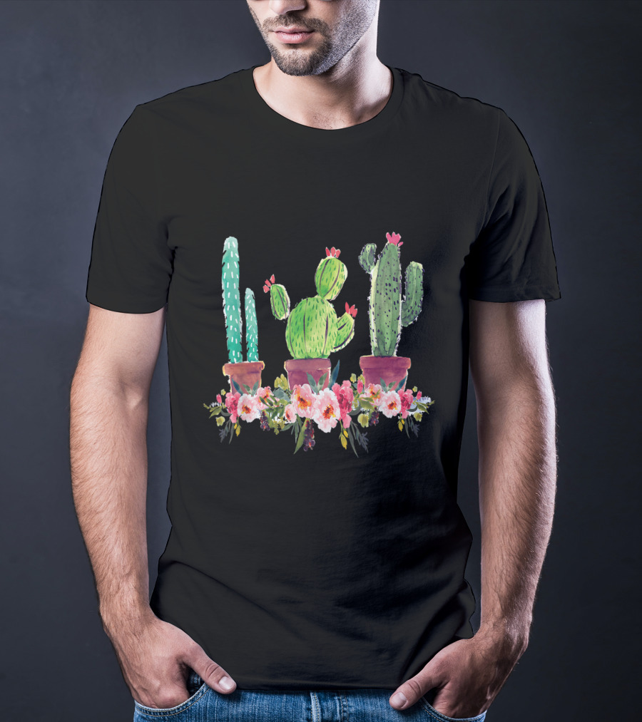 Cute Blooming Cacti Succulents Lover With Flowers T-Shirt