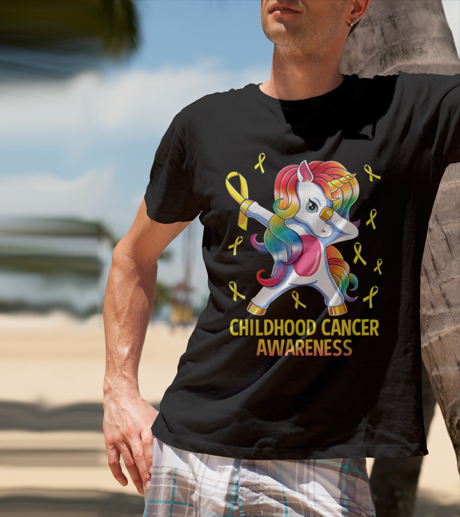 Dabbing Unicorn Childhood Cancer Awareness Ribbons T-Shirt