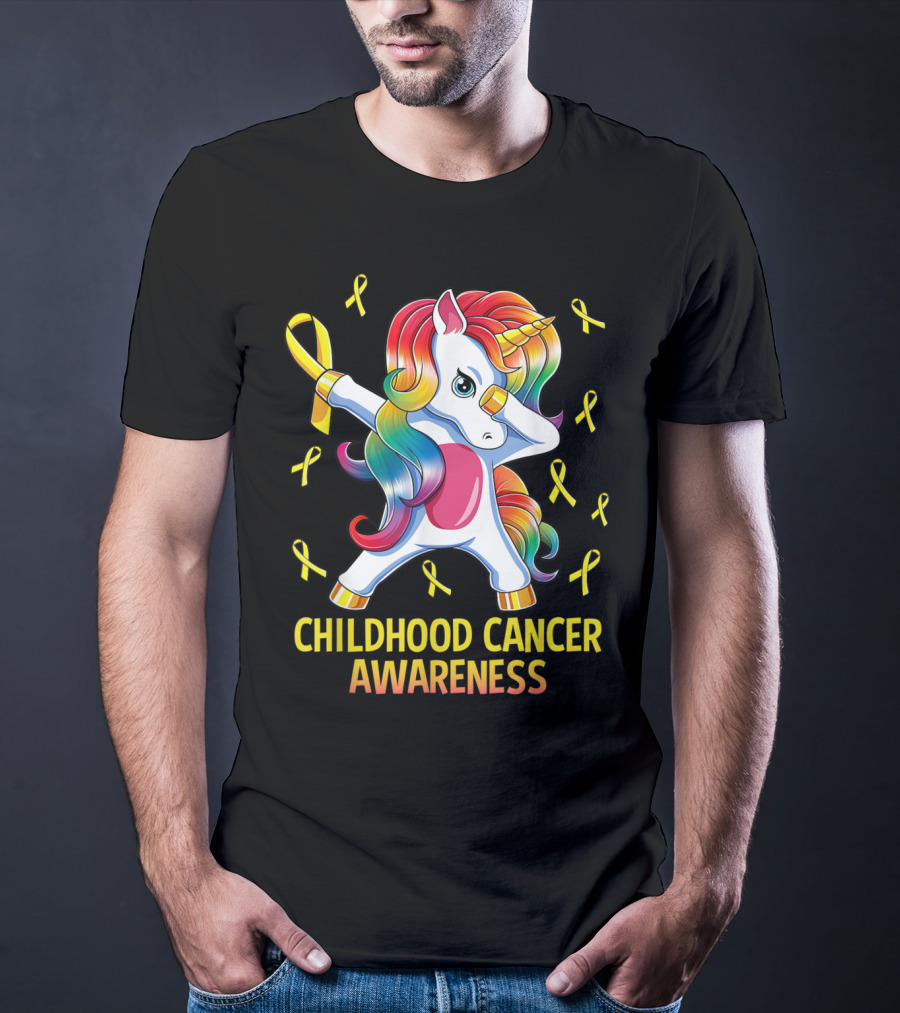 Dabbing Unicorn Childhood Cancer Awareness Ribbons T-Shirt