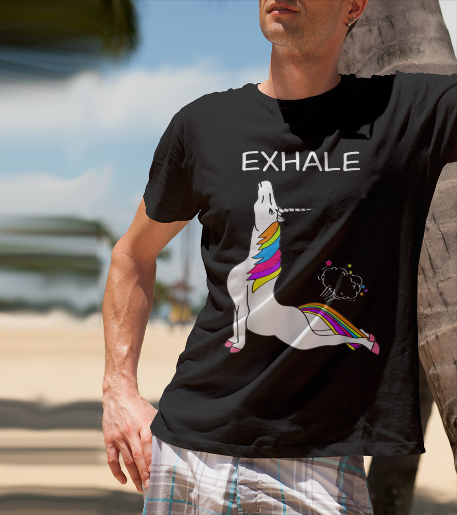 EXHALE Yoga Unicorn Funny Yoga Unicorn Exhale Fart Rainbow T-Shirt