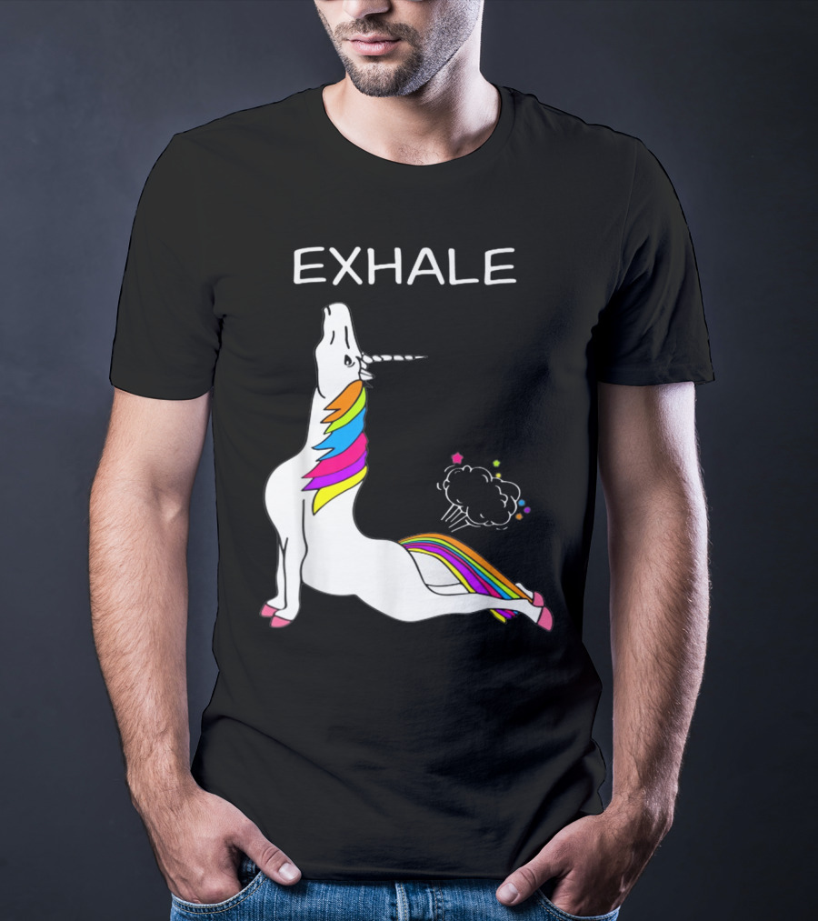 EXHALE Yoga Unicorn Funny Yoga Unicorn Exhale Fart Rainbow T-Shirt