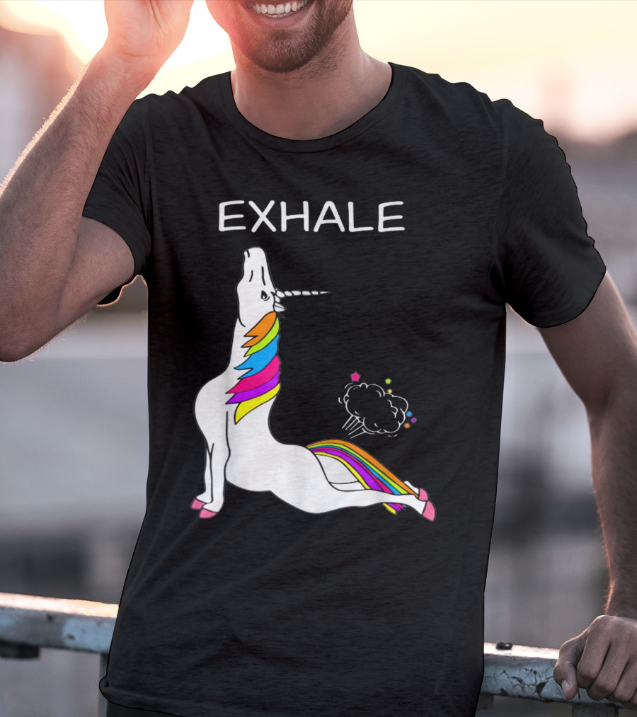 EXHALE Yoga Unicorn Funny Yoga Unicorn Exhale Fart Rainbow T-Shirt