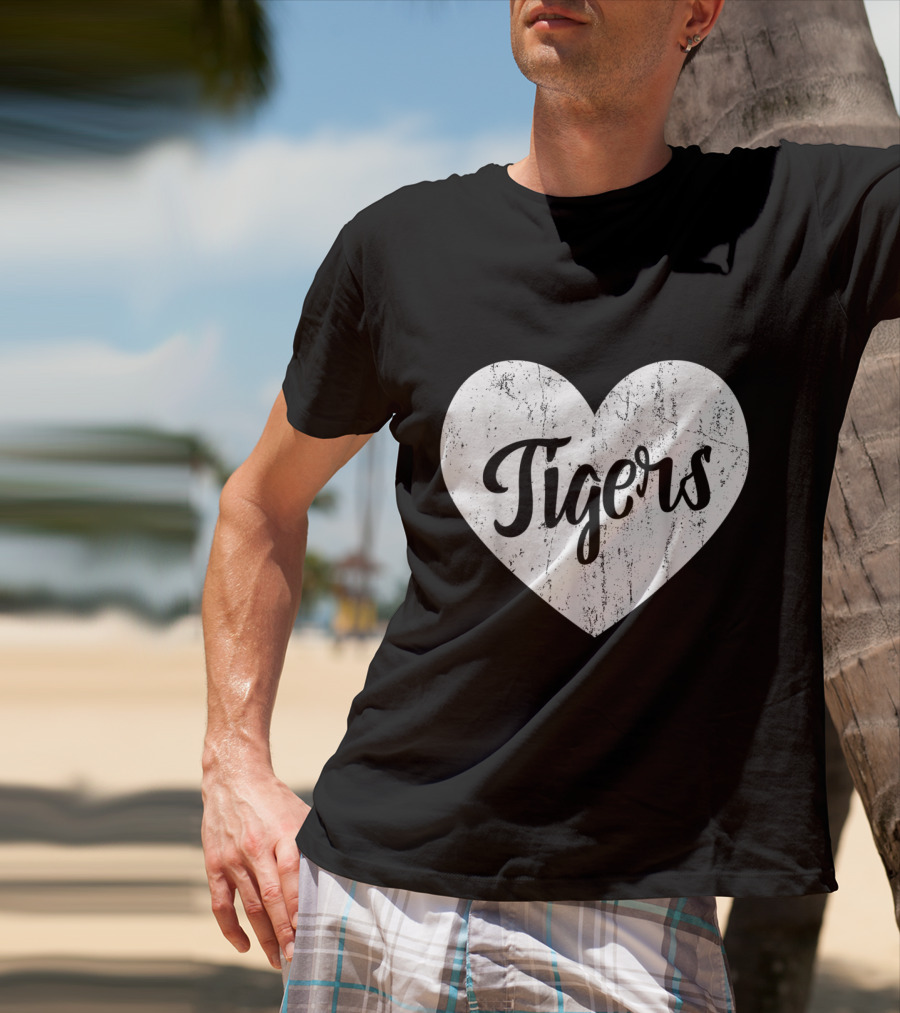Tigers School Team Spirit Cute Heart Mascot Fan T-Shirt