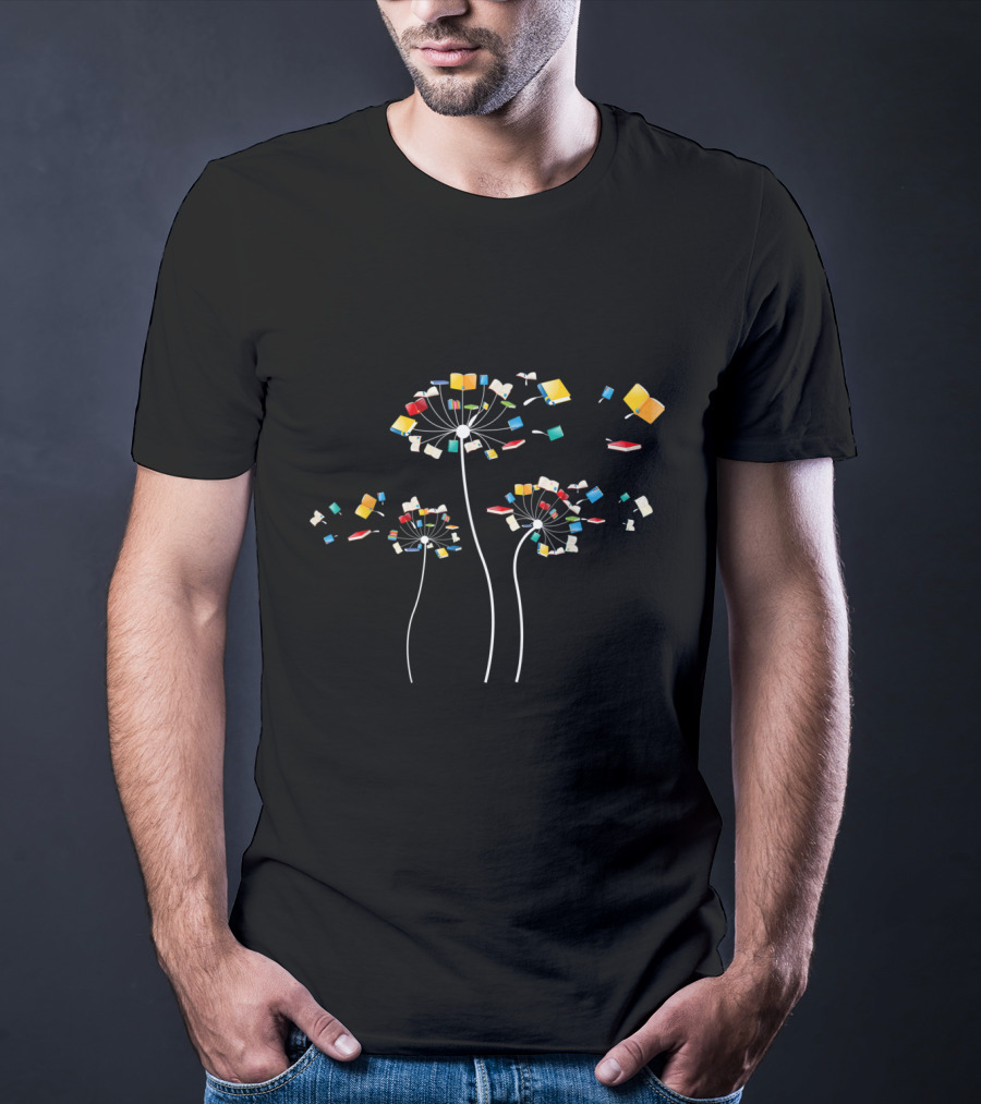 Floral Dandelion Books Fly Reading Fan T-Shirt