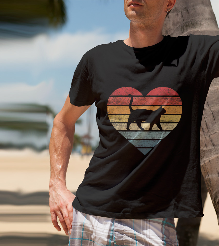 Vintage Striped Heart Cat Lover Pet Owner Kitty T-Shirt