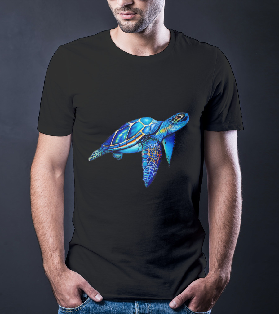 Cute Watercolor Blue Sea Turtle Hawaiian Honu Image T-Shirt