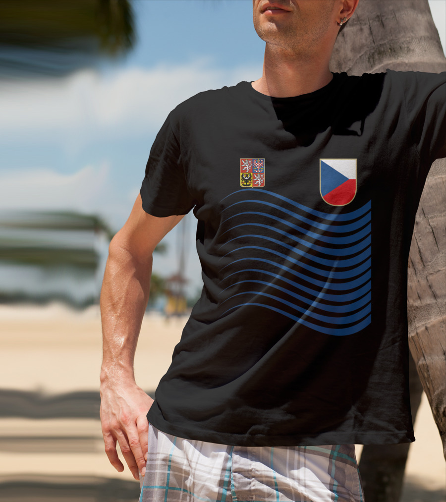 Czech Republic Soccer Jersey Czech Flag Coat Of Arms Waves Basketball T-Shirt