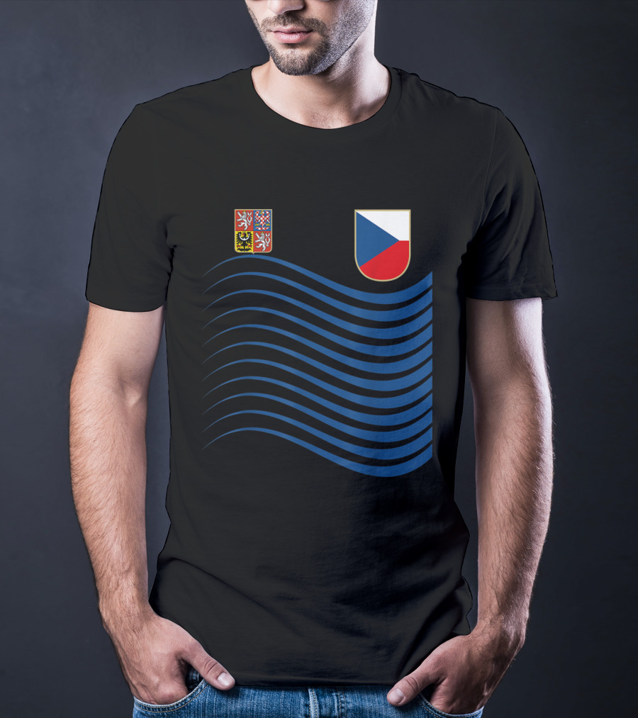 Czech Republic Soccer Jersey Czech Flag Coat Of Arms Waves Basketball T-Shirt