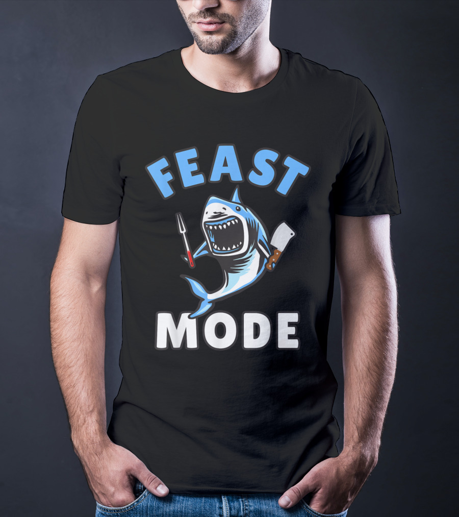 Feast Mode Great White Shark Cartoon Thanksgiving Kids T-Shirt