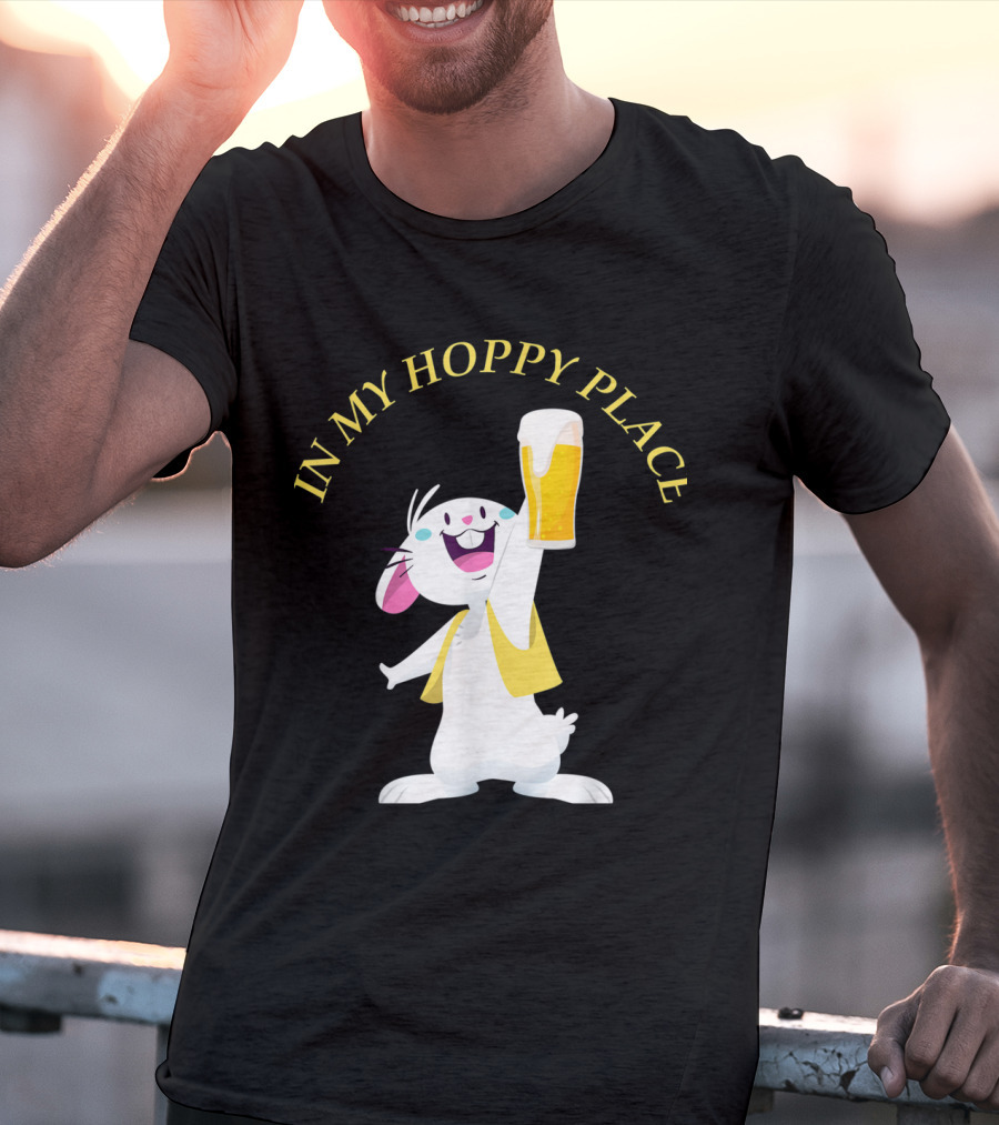 In My Hoppy Place Bunny Drinking Beer Funny Easter Cheers T-Shirt