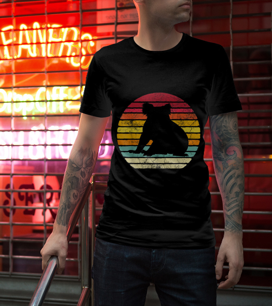 Koala Bear Retro Vintage 70's 80's Stripes Silhouette Circle T-Shirt