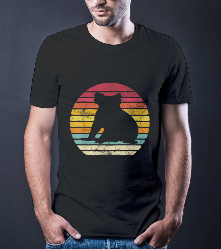 Koala Bear Retro Vintage 70's 80's Stripes Silhouette Circle T-Shirt
