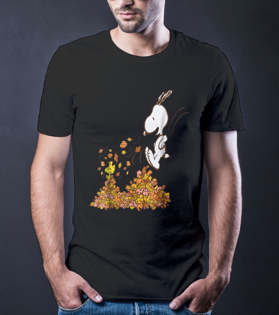 Funny Snoopy Jumping Into Leaves Peanuts Charlie Brown T-Shirt