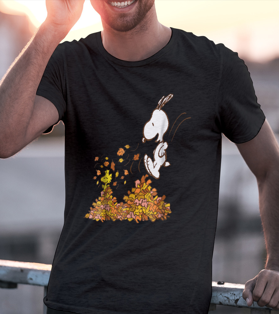 Funny Snoopy Jumping Into Leaves Peanuts Charlie Brown T-Shirt