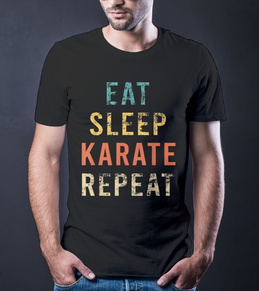 Eat Sleep Karate Repeat Retro Karate Fan Coach Trainer T-Shirt
