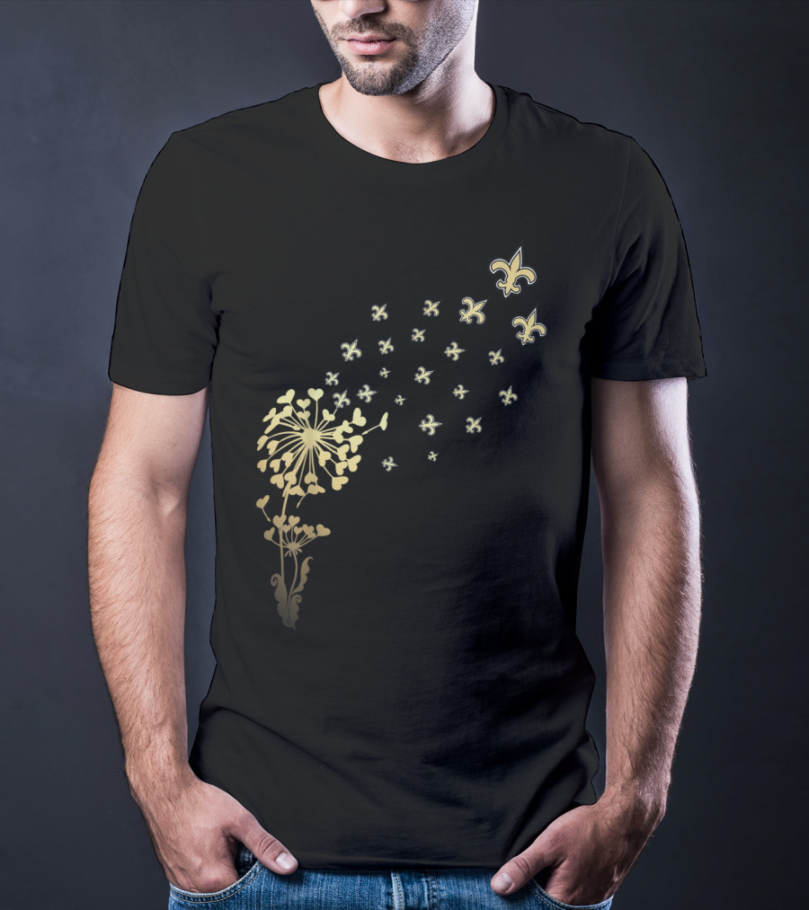 Saints Girl Saints Fan For Life Nola New Orleans Football Fleur-de-Lis Dandelion T-Shirt