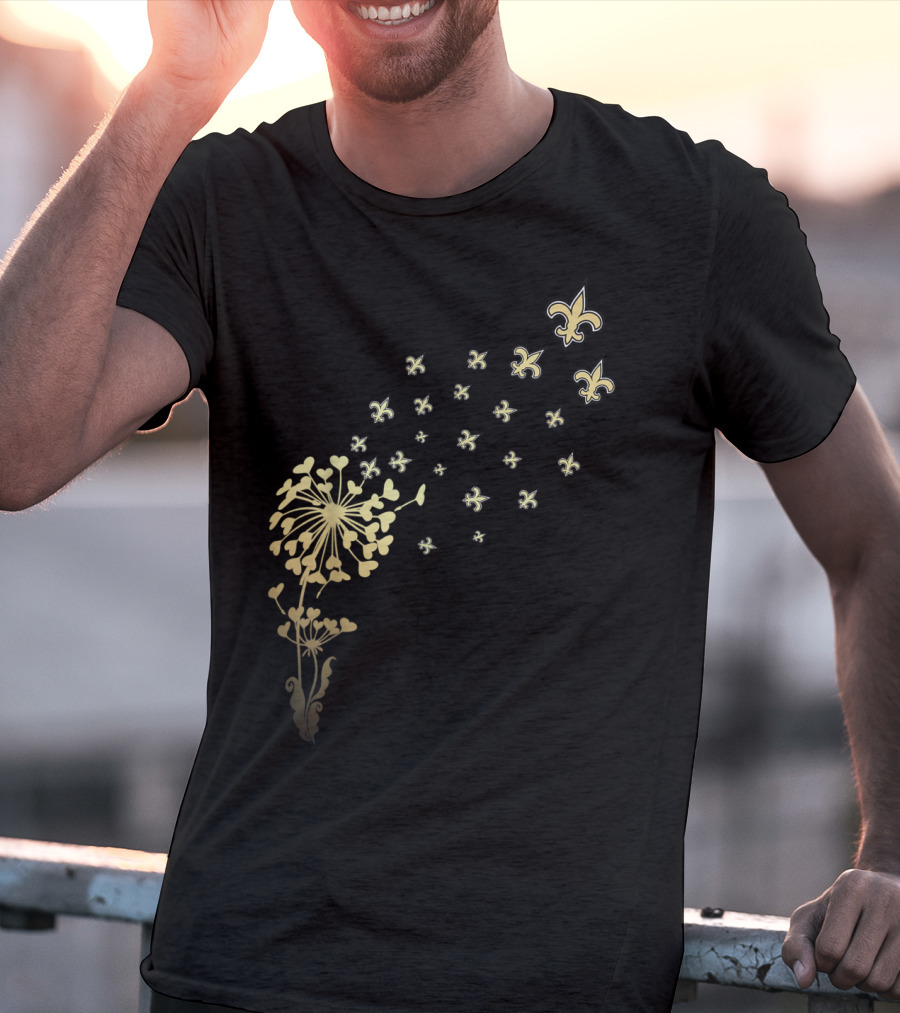 Saints Girl Saints Fan For Life Nola New Orleans Football Fleur-de-Lis Dandelion T-Shirt