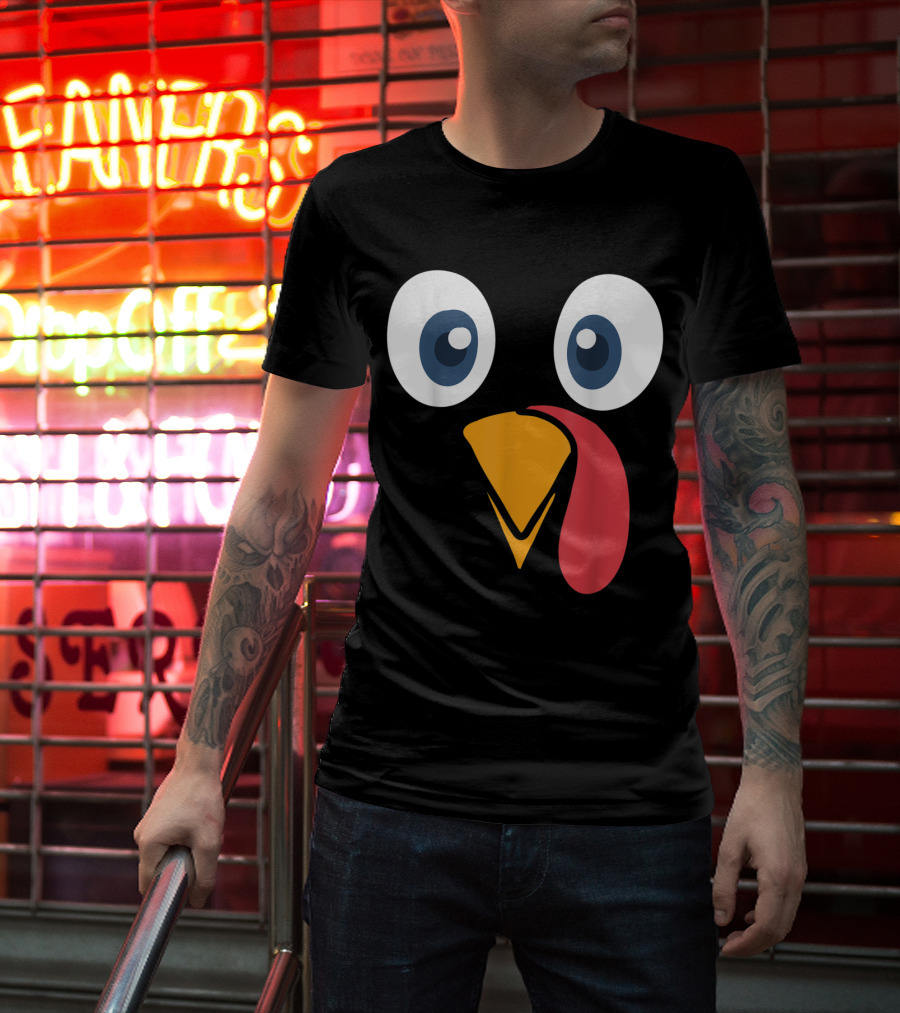 Thanksgiving Turkey Face Cartoon Eyes Beak And Snood T-Shirt