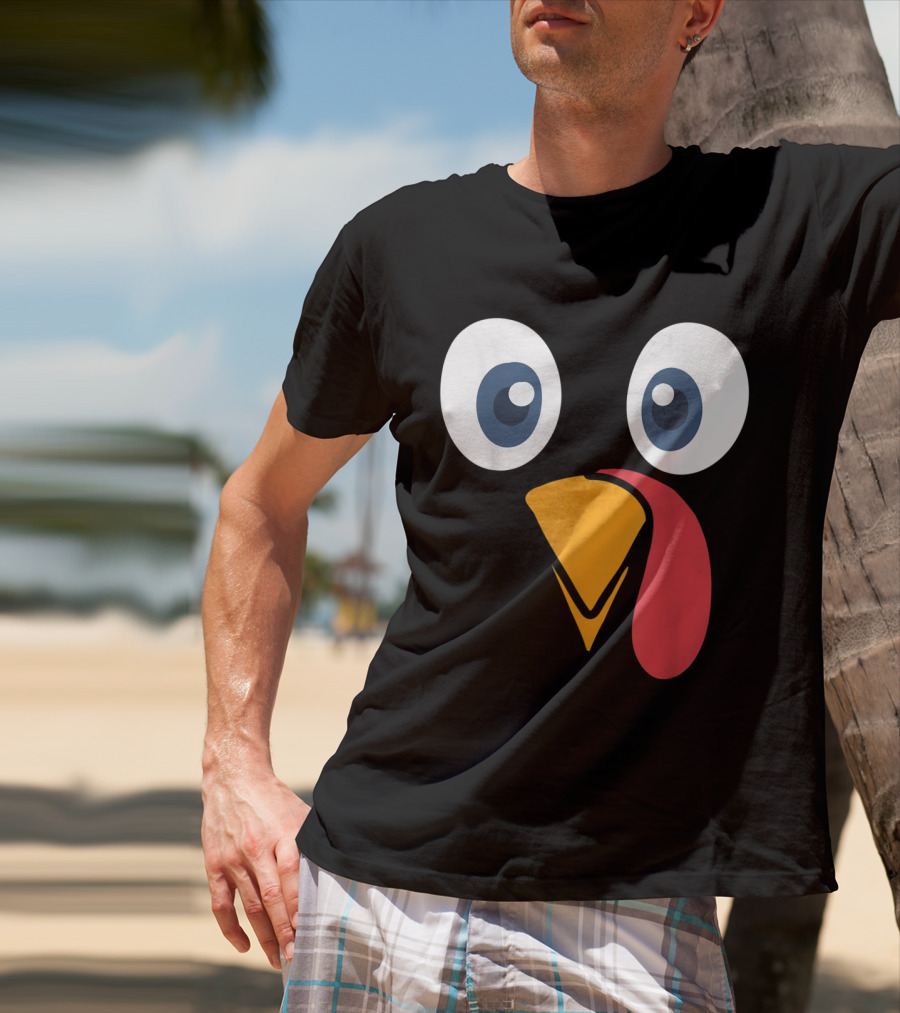 Thanksgiving Turkey Face Cartoon Eyes Beak And Snood T-Shirt