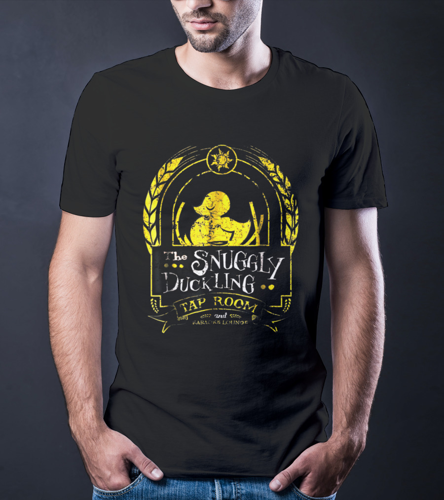 Snuggly Duckling Tap Room And Parlor Lounge With Yellow Duck And Sunburst Motif T-Shirt