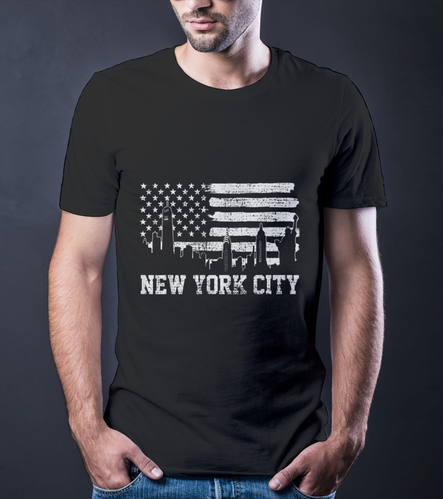 New York City Skyline American Flag Big Apple Trip Souvenir T-Shirt