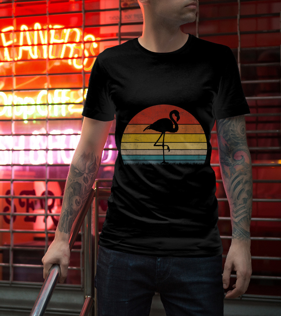 Vintage Sunset Trendy Animal Flamingo T-Shirt