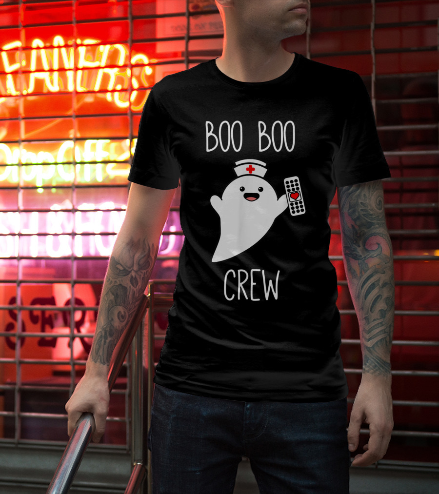 Boo Boo Crew Halloween Nurse Ghost With Nurse Cap And Heart Bandage T-Shirt