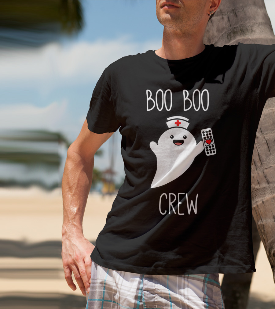 Boo Boo Crew Halloween Nurse Ghost With Nurse Cap And Heart Bandage T-Shirt