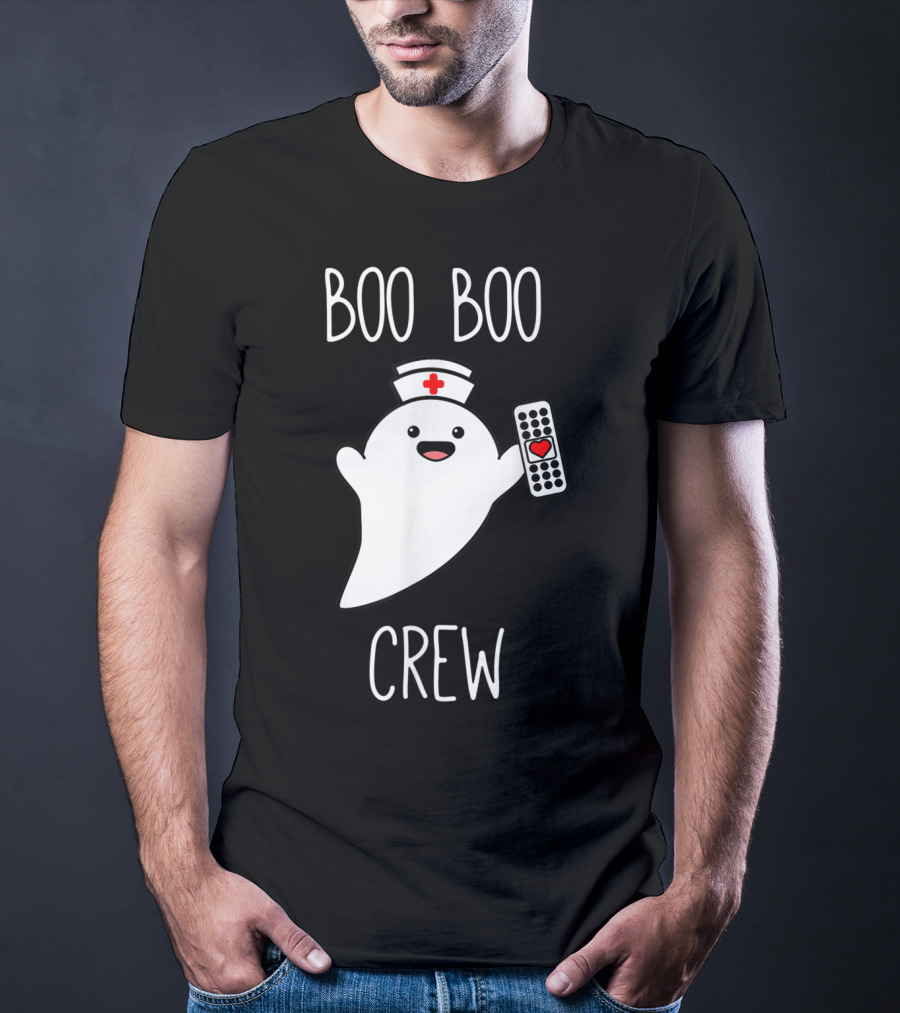 Boo Boo Crew Halloween Nurse Ghost With Nurse Cap And Heart Bandage T-Shirt