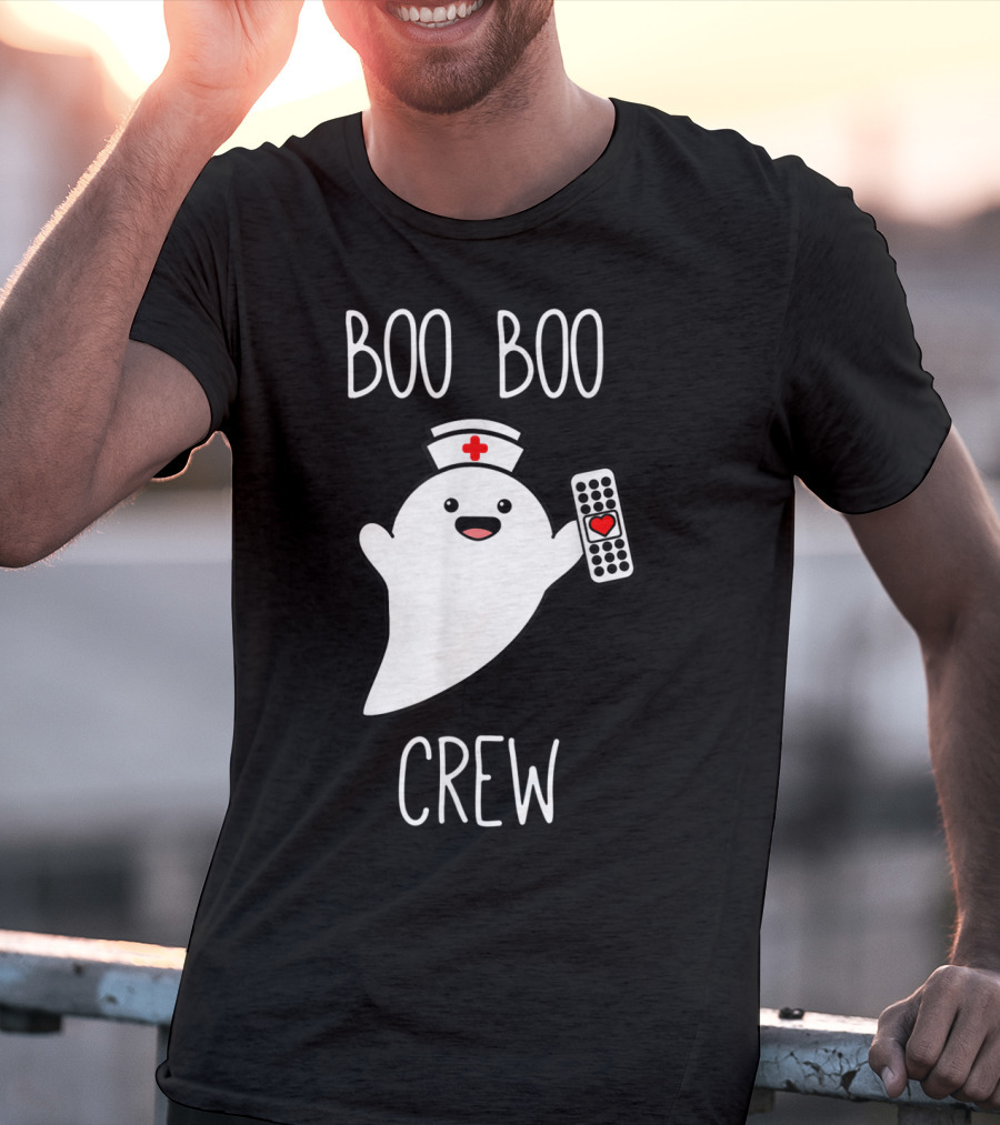 Boo Boo Crew Halloween Nurse Ghost With Nurse Cap And Heart Bandage T-Shirt