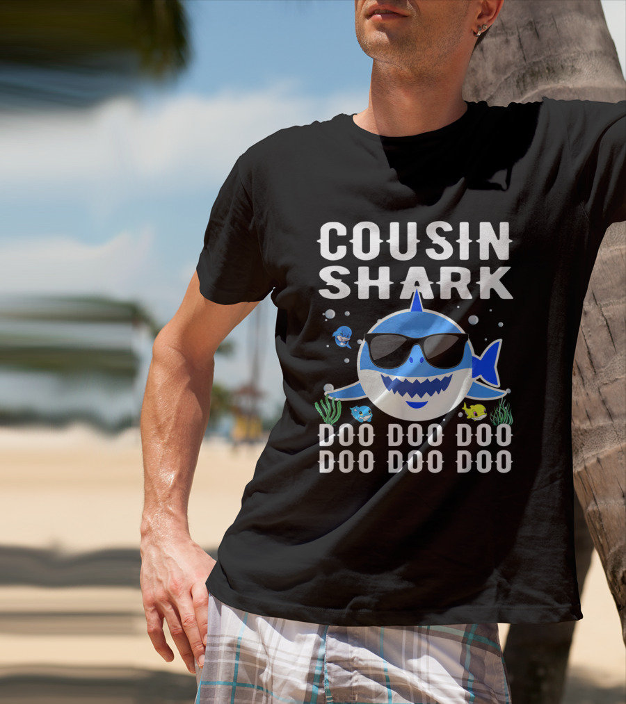 Cousin Shark Sunglasses Doo Doo Doo Baby Mommy Kids Cute Cartoon T-Shirt