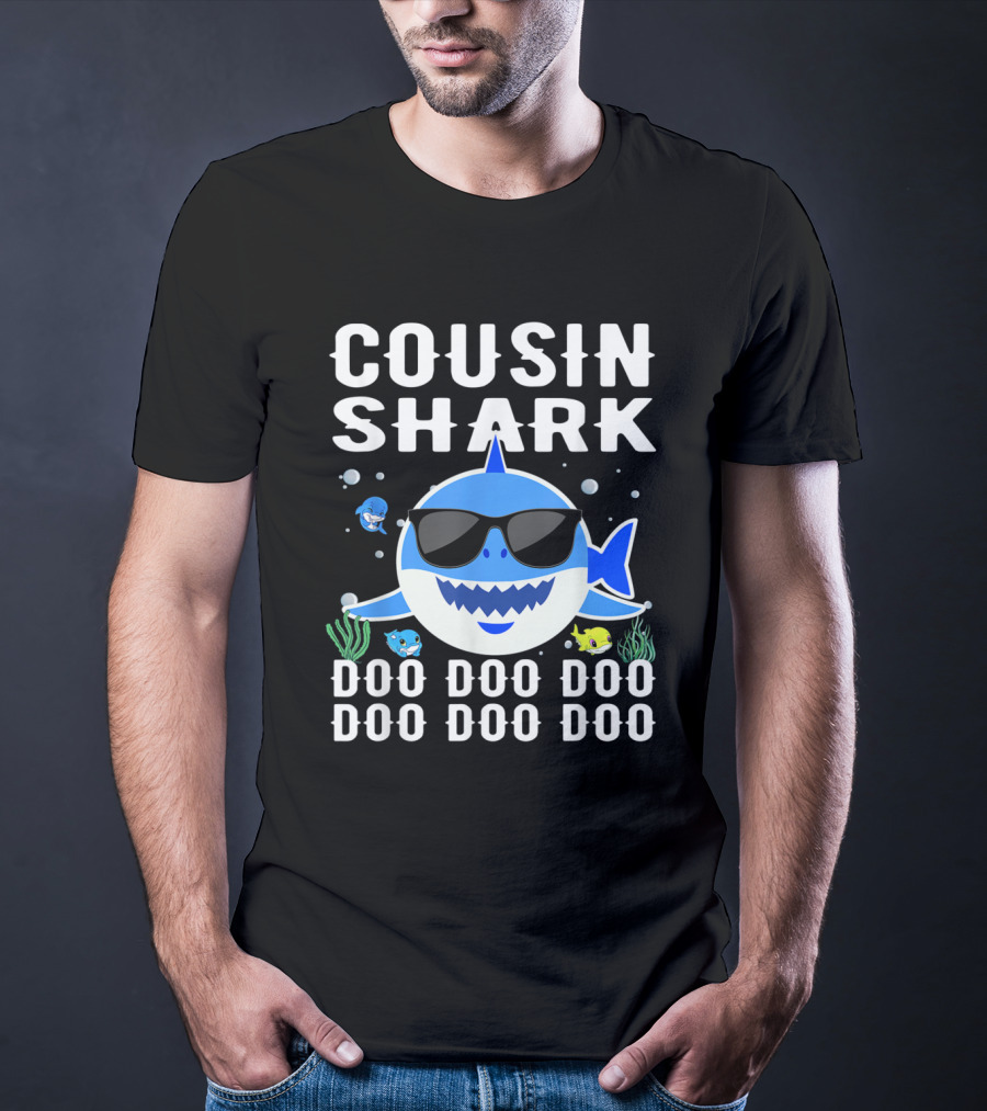 Cousin Shark Sunglasses Doo Doo Doo Baby Mommy Kids Cute Cartoon T-Shirt