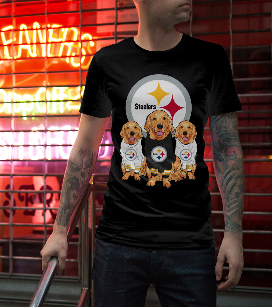 Steelers With Golden Retrievers Dogs In Team Jerseys T-Shirt